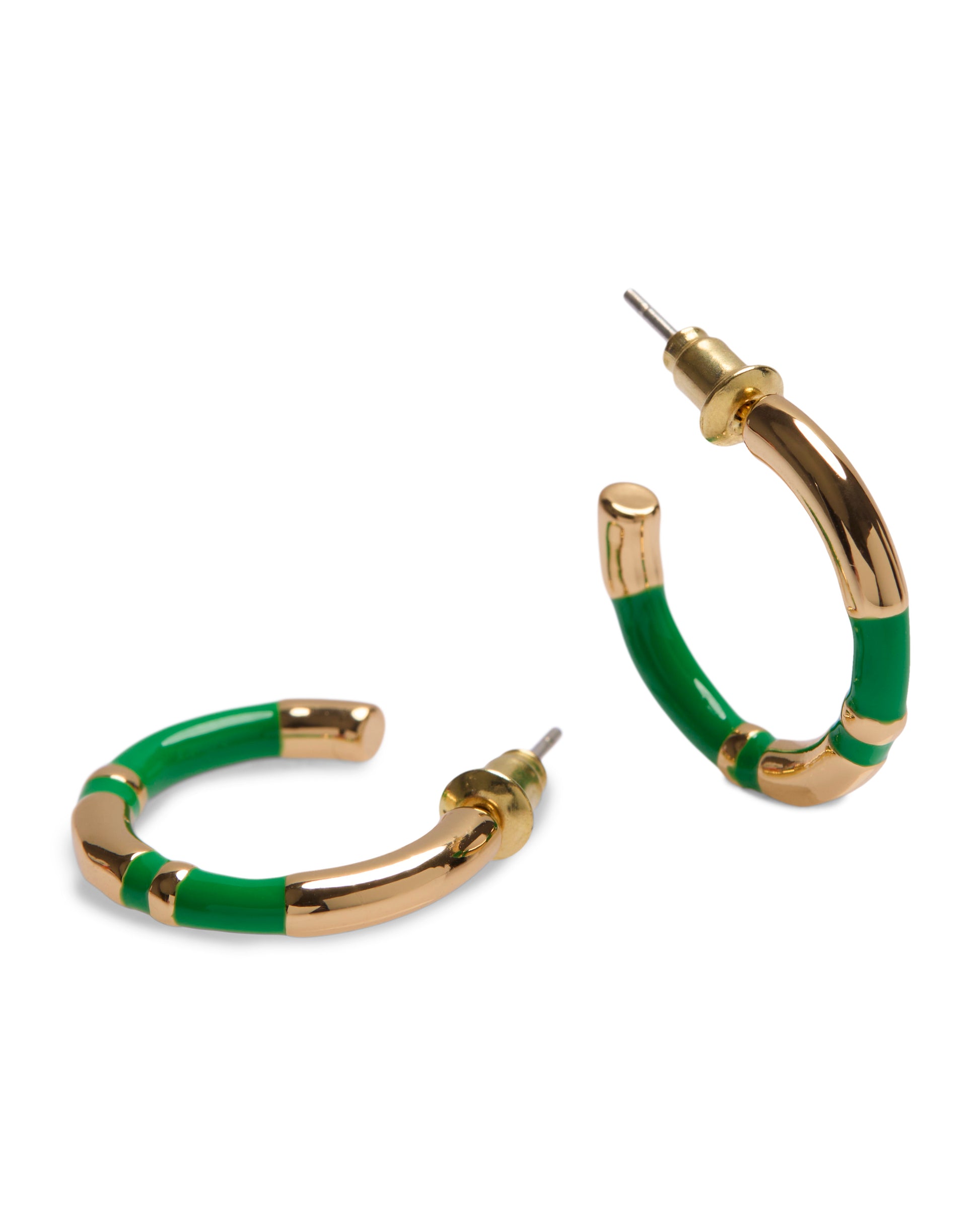 1975 Collection Small Enamel & Gold Hoops - White, Black & Green