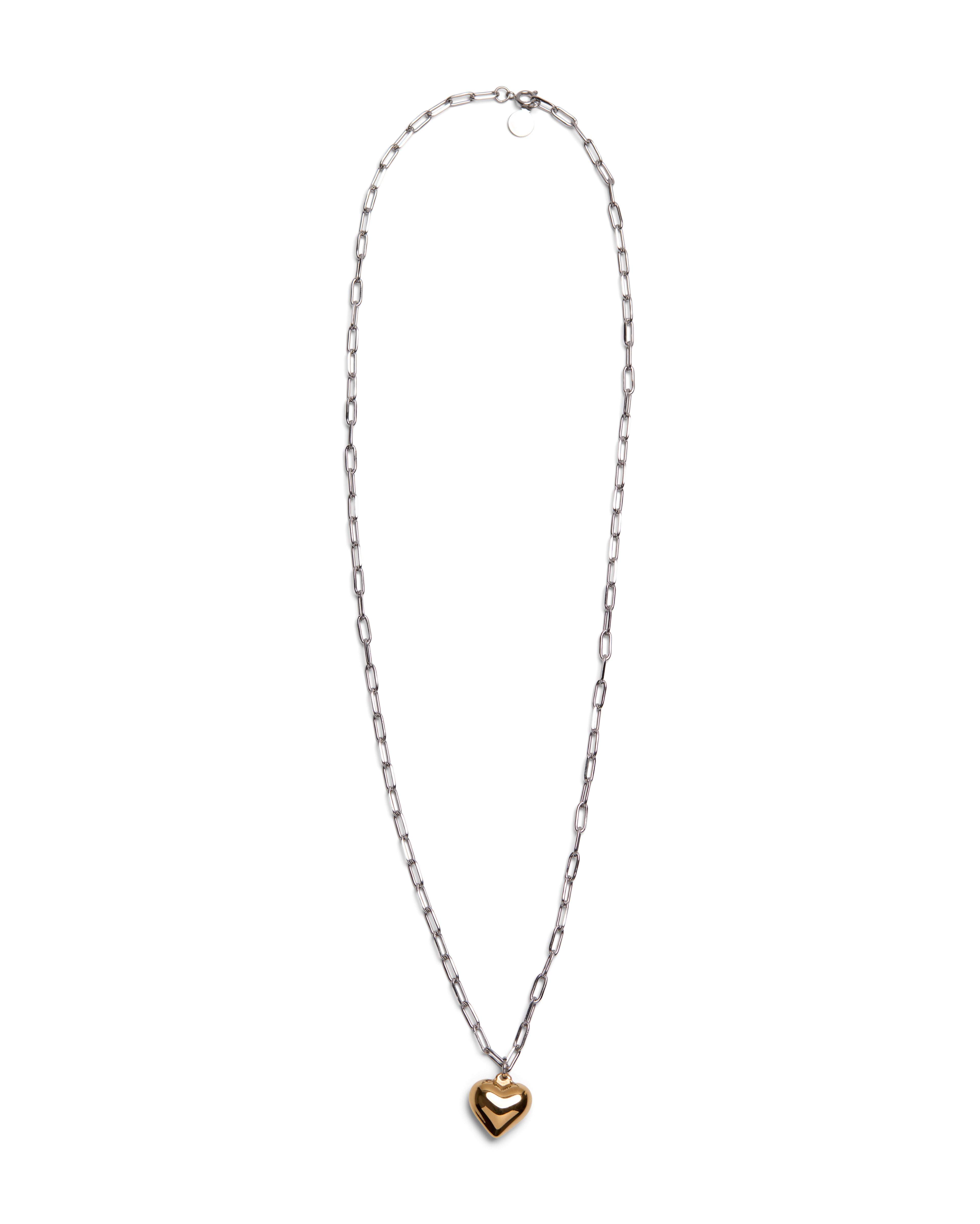1975 Collection Silver Paperclip Chain with Small Gold Heart Pendant
