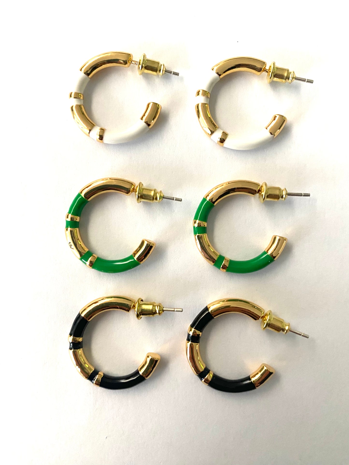1975 Collection Small Enamel & Gold Hoops - White, Black & Green