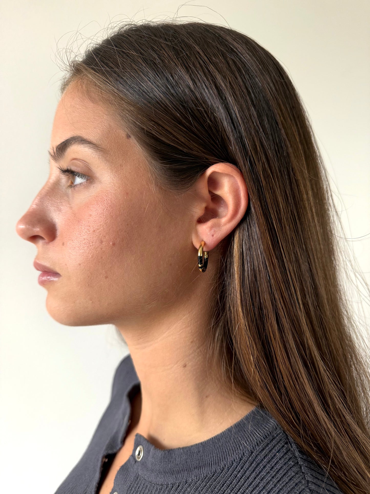 1975 Collection Small Enamel & Gold Hoops - White, Black & Green