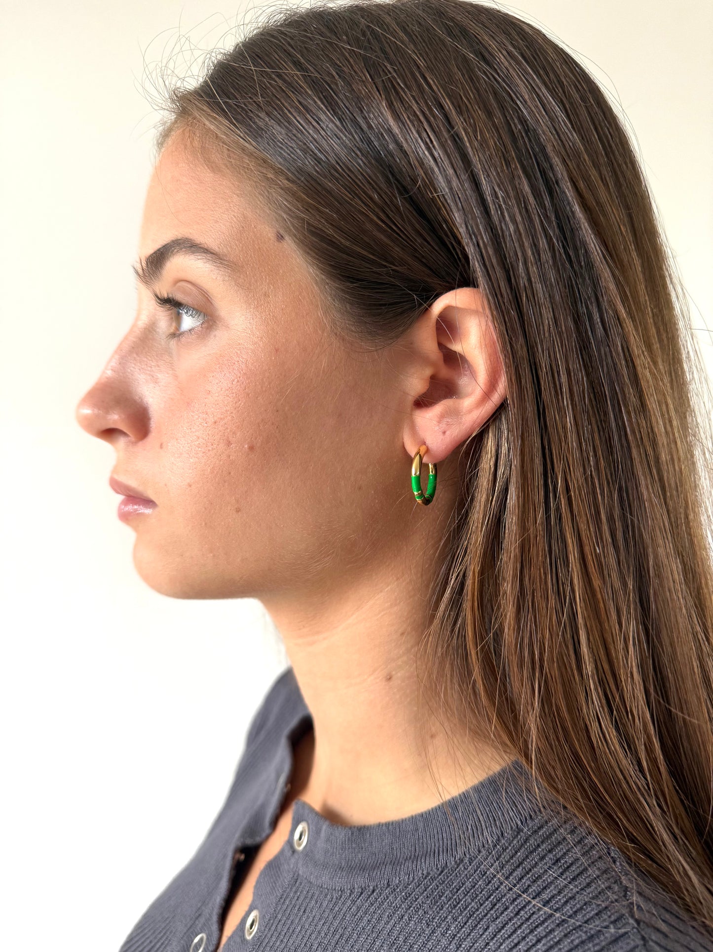 1975 Collection Small Enamel & Gold Hoops - White, Black & Green