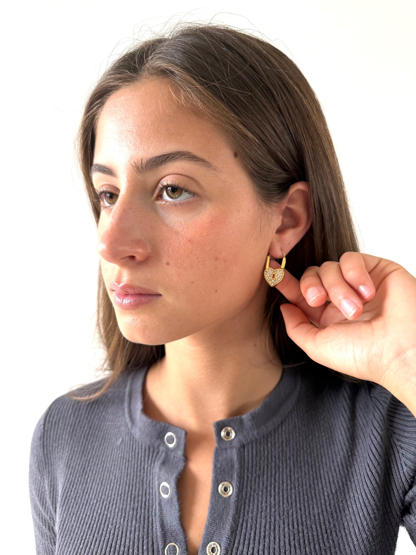 1975 Collection Pavé Heart Lock Earrings