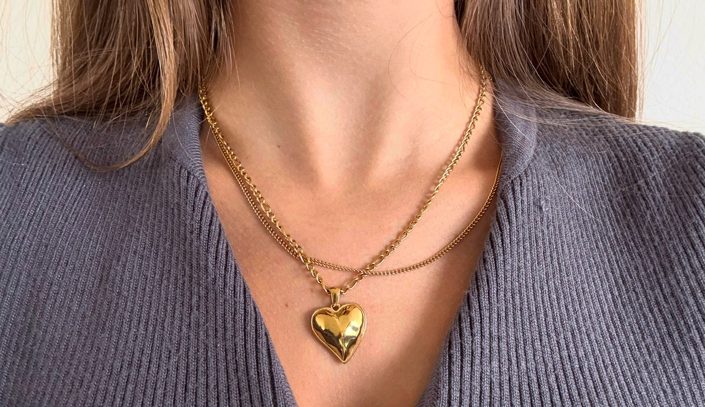 1975 Collection Double Chain Puffy Heart Necklace