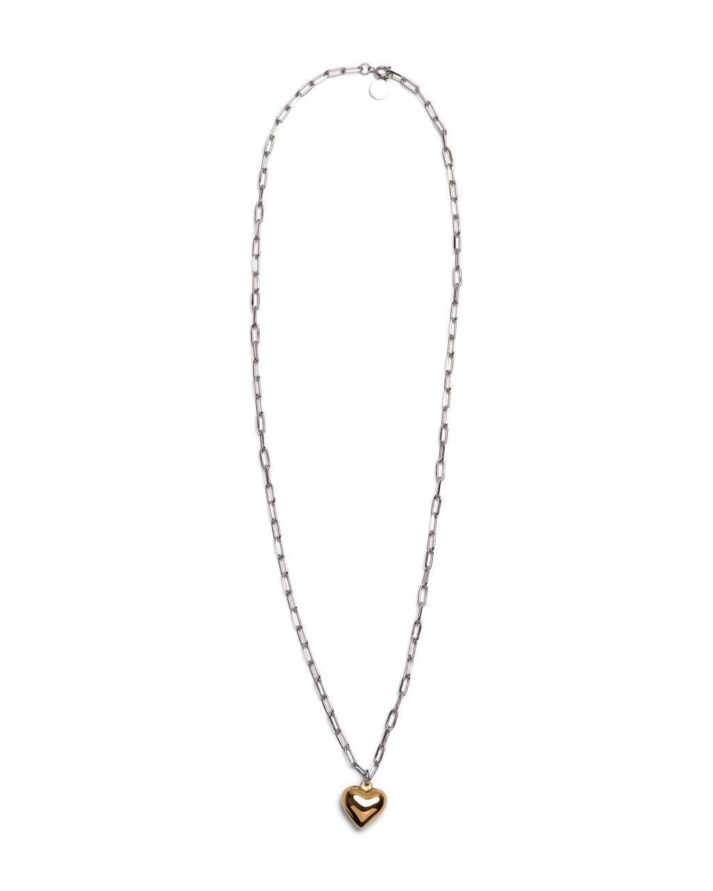 1975 Collection Silver Paperclip Chain with Small Gold Heart Pendant