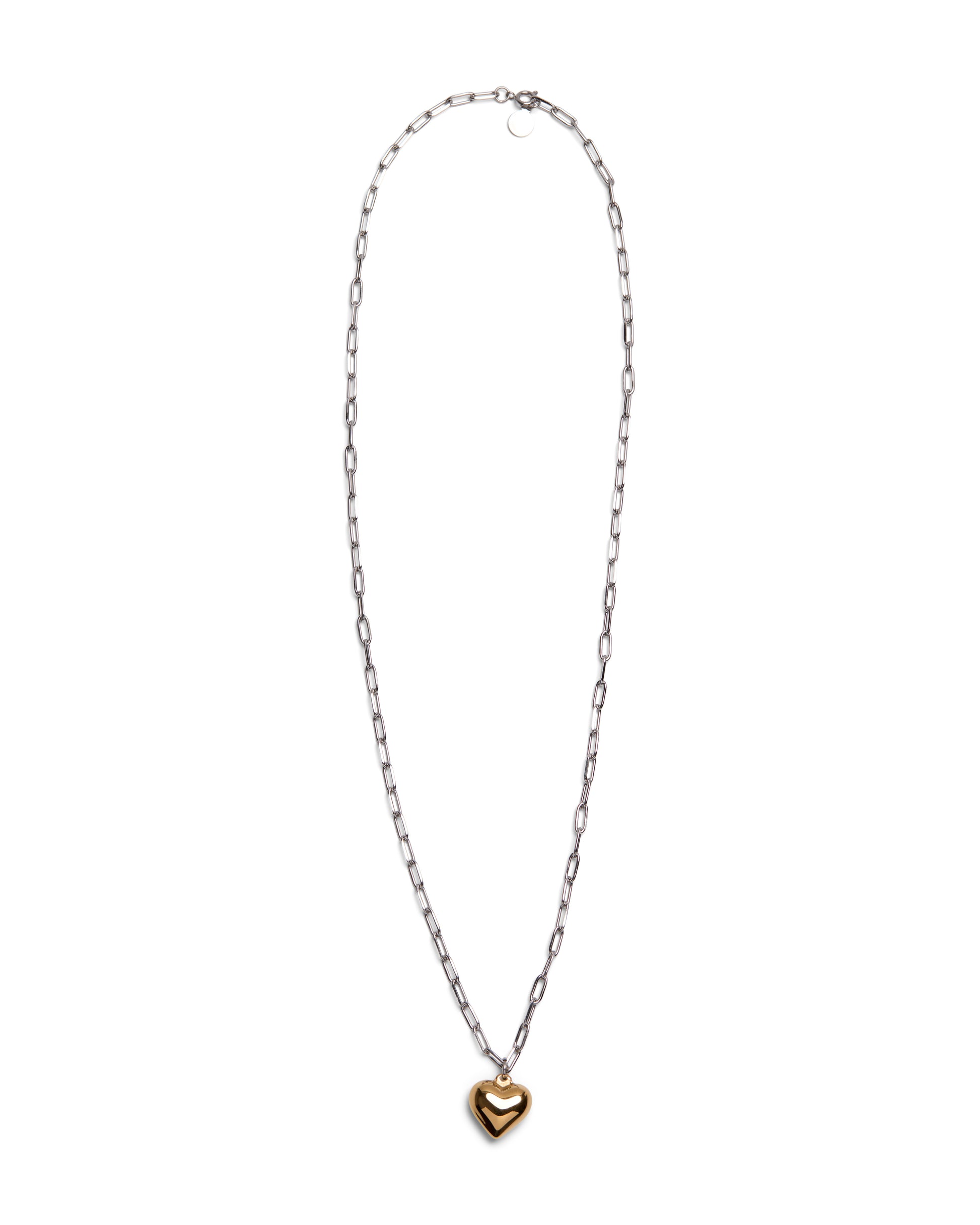 1975 Collection Silver Paperclip Chain with Small Gold Heart Pendant