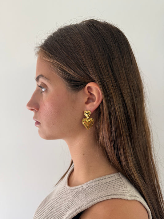 1975 Collection - Double Heart Drop Earrings