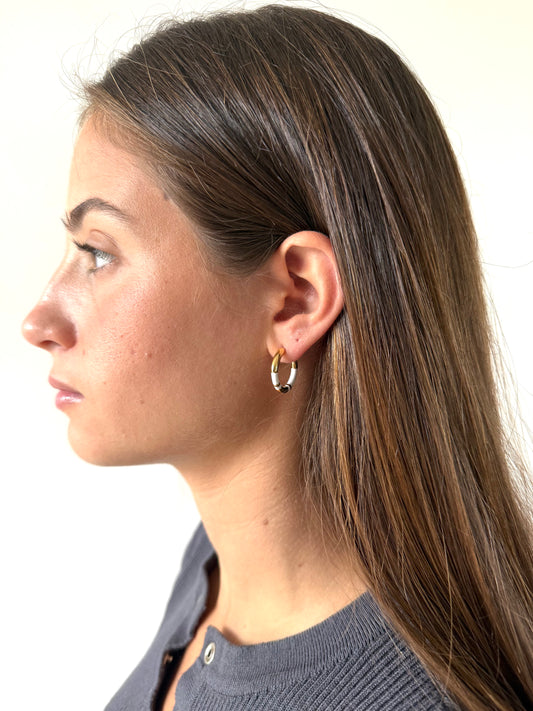 1975 Collection Small Enamel & Gold Hoops - White, Black & Green