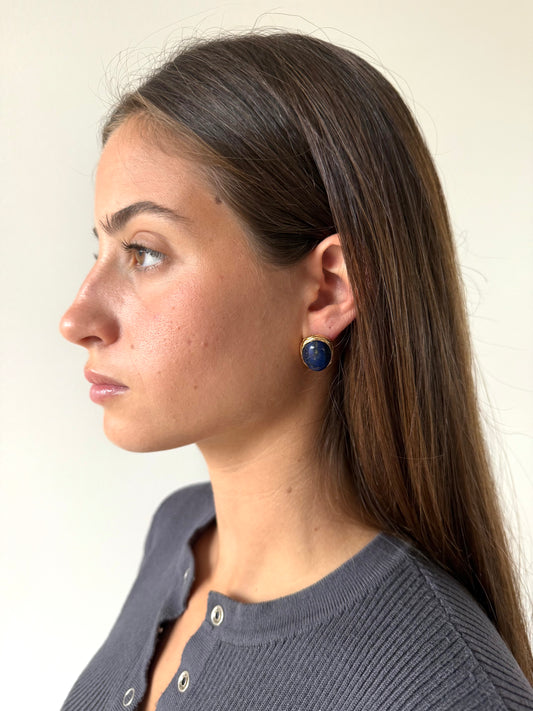 1975 Collection Oval Stone Stud Earrings - Lapis Lazuli or Tiger's Eye