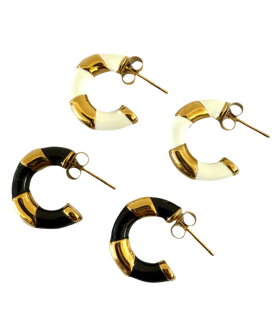 1975 Collection Enamel & Gold Small Hoop Earrings