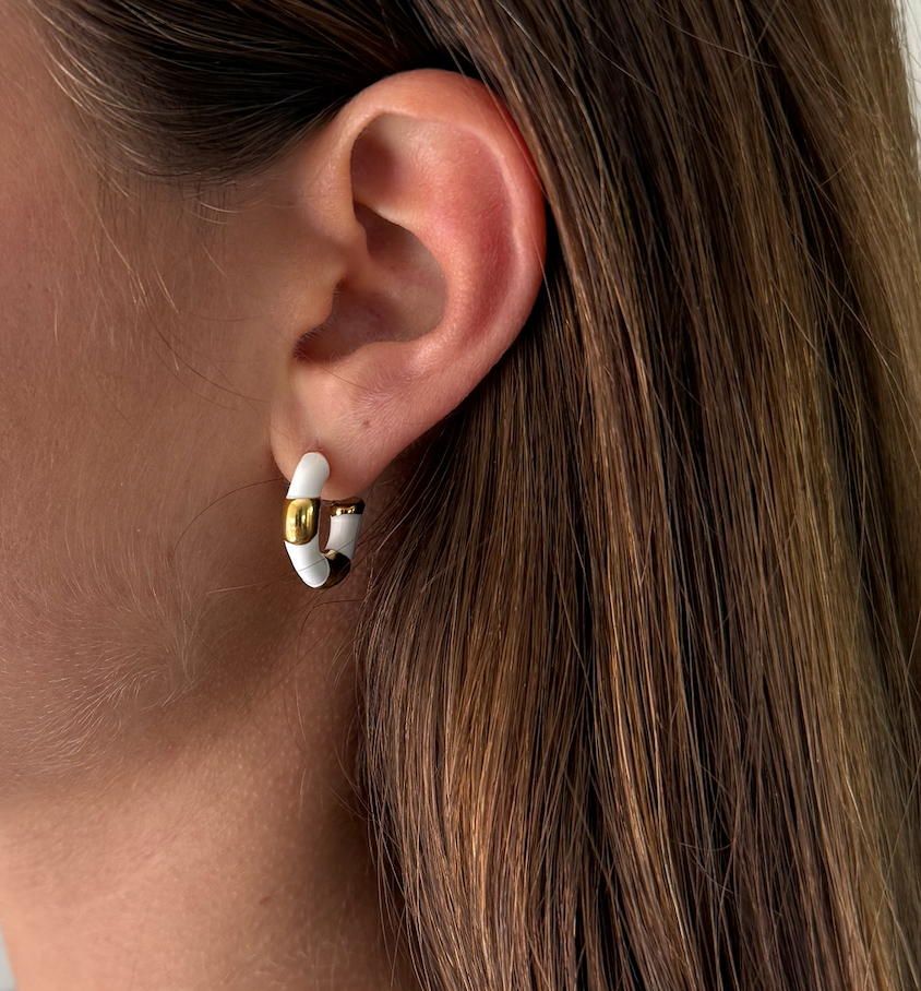 1975 Collection Enamel & Gold Small Hoop Earrings